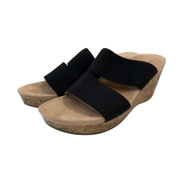 LifeStride Womens Black Elastic Cork Wedge Sandals Size 9W Casual Comfort Shoes - Picture 4 of 14